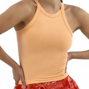 Peach Orange Cropped Racerback Top, High Neck Crop Top, Activewear